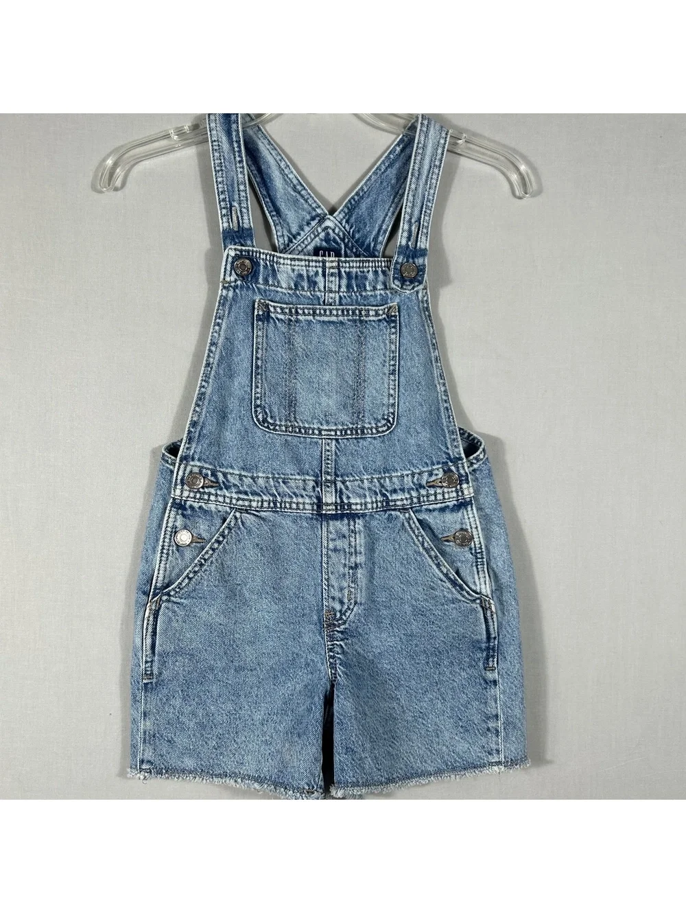 GAP Kids Blue Denim Overalls Shortalls Distressed Size Large (10)